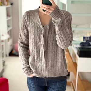 Women’s Cable Knit Tie Neck Cashmere Wool and Angora Blend Sweater